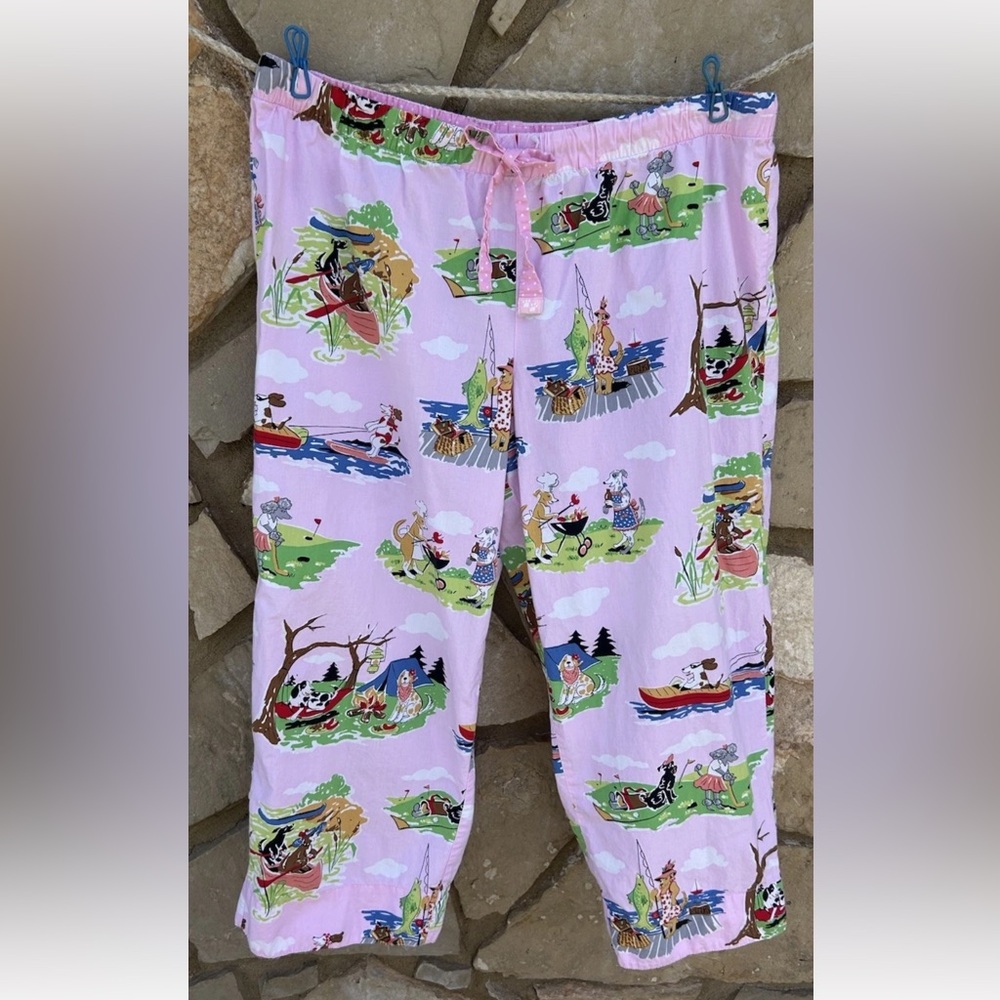 Nick & Nora Pink Novelty Print Cotton Lounge Pants